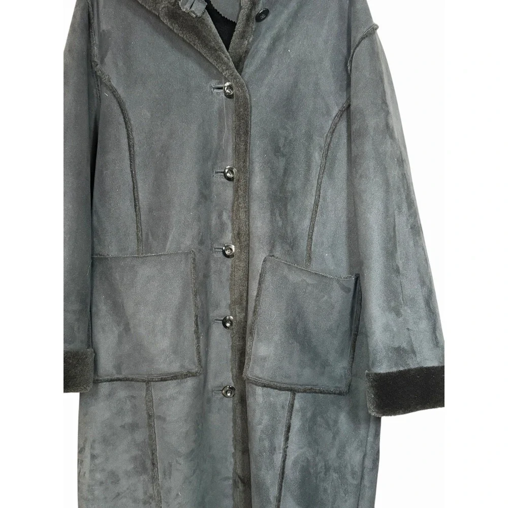 VTG Witch Winter Mystical Boho Penny Lane Coat XL Vegan Suede Long Hooded Jacket